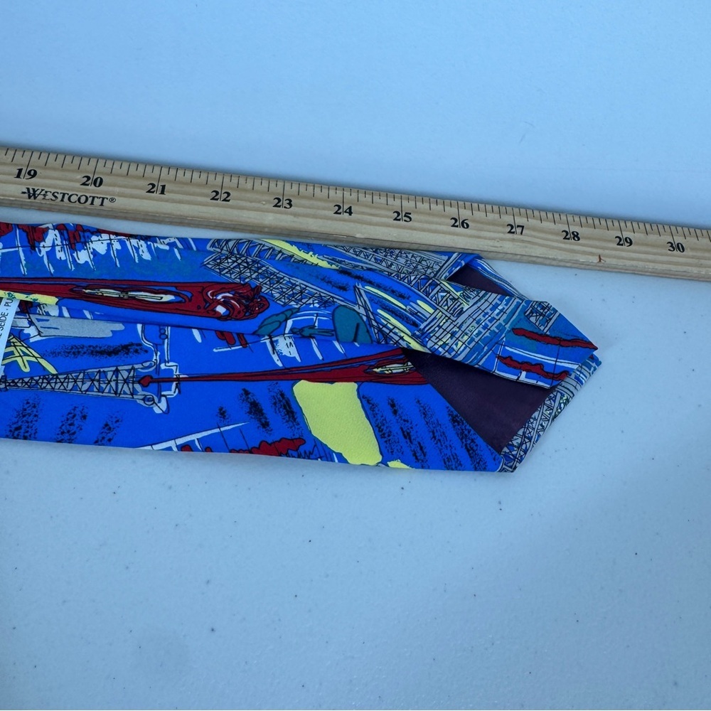 Schimberger Vienna Silk Tie Blue Novelty Architecture Designer Necktie Preppy - Picture 10 of 14